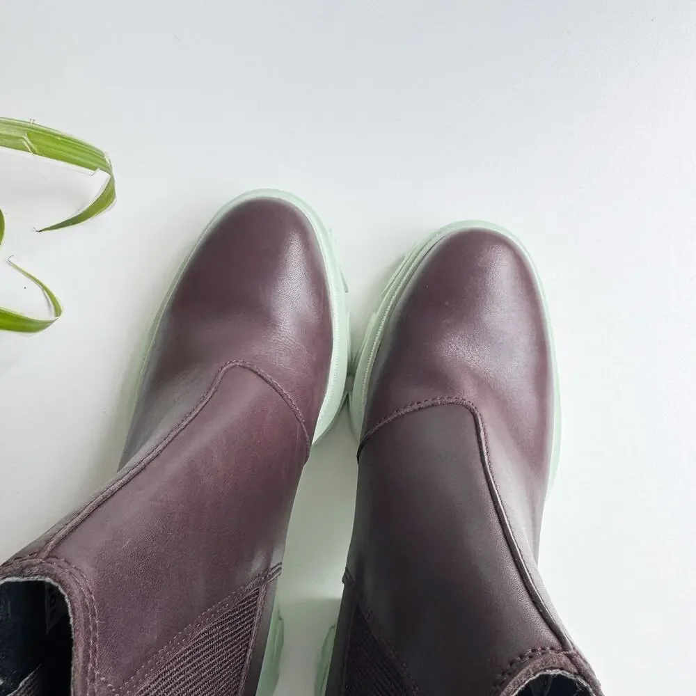 Sorel Brex Brown Leather Mint Green Chunky Lug Heel Ankle Boots Size 8.5
